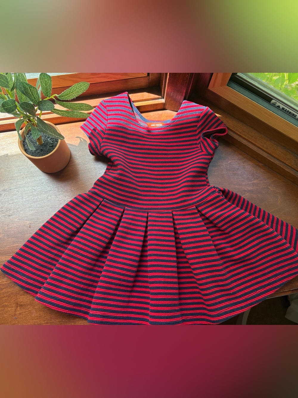 Toddler Girls Red Navy Stripe Dress